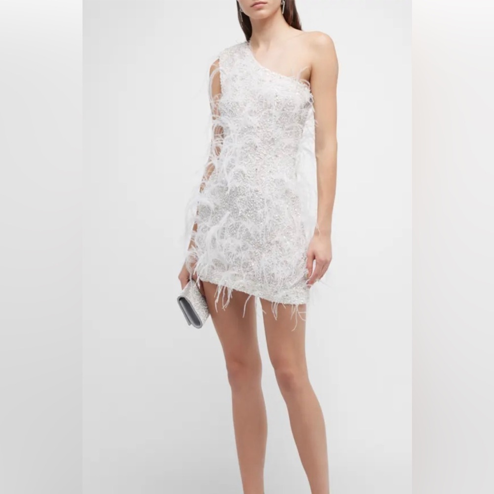 Retrofete
Sina Feathered One-Shoulder Asymmetric Mini Dress